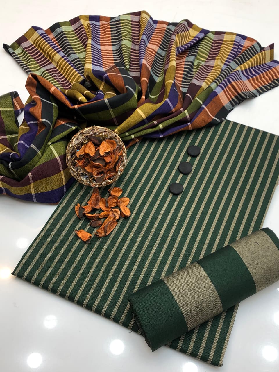 3pc Multani Susi Khaadi (MULTI GREEN)