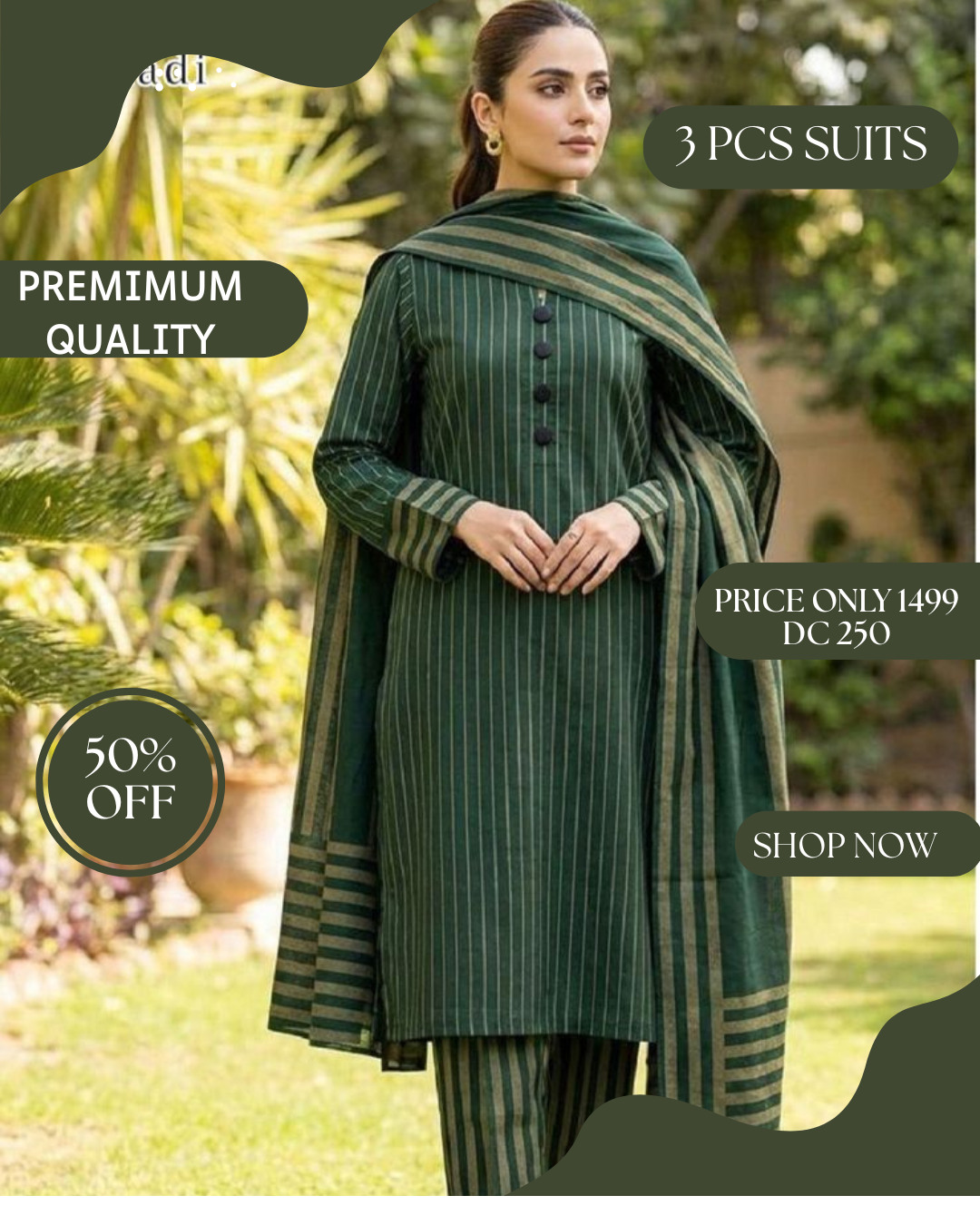 3pc Multani Susi Khaadi (Green)