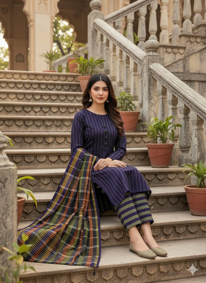 3pc Multani Susi Khaadi (MULTI BLUE)
