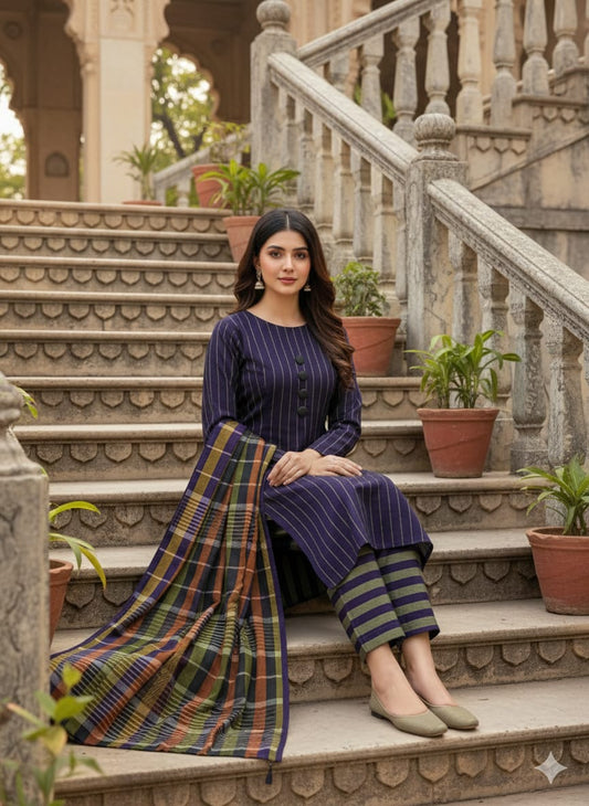 3pc Multani Susi Khaadi (MULTI BLUE)
