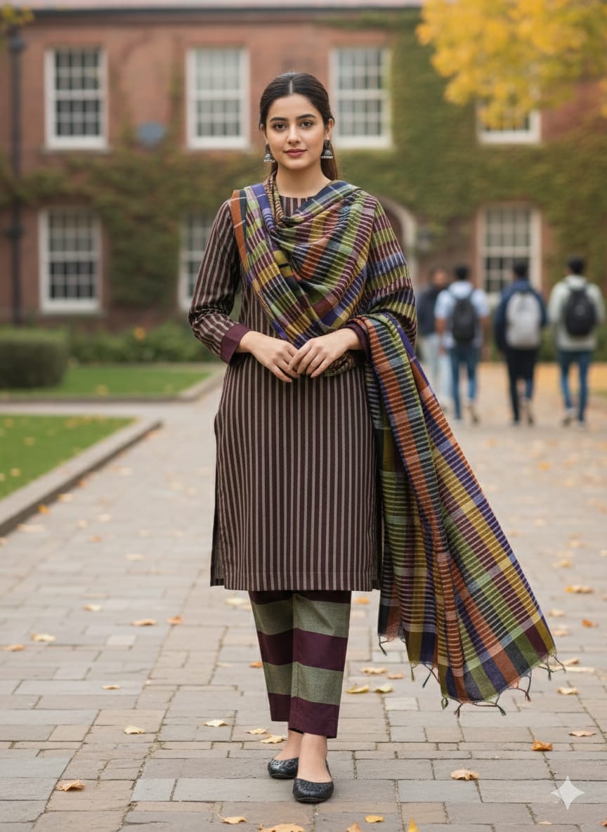 3pc Multani Susi Khaadi (MULTI MAROON GREEN)