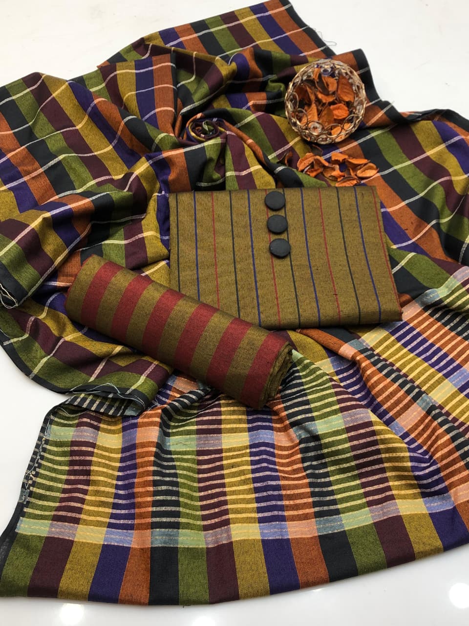 3pc Multani Susi Khaadi (MULTI MAROON GREEN)