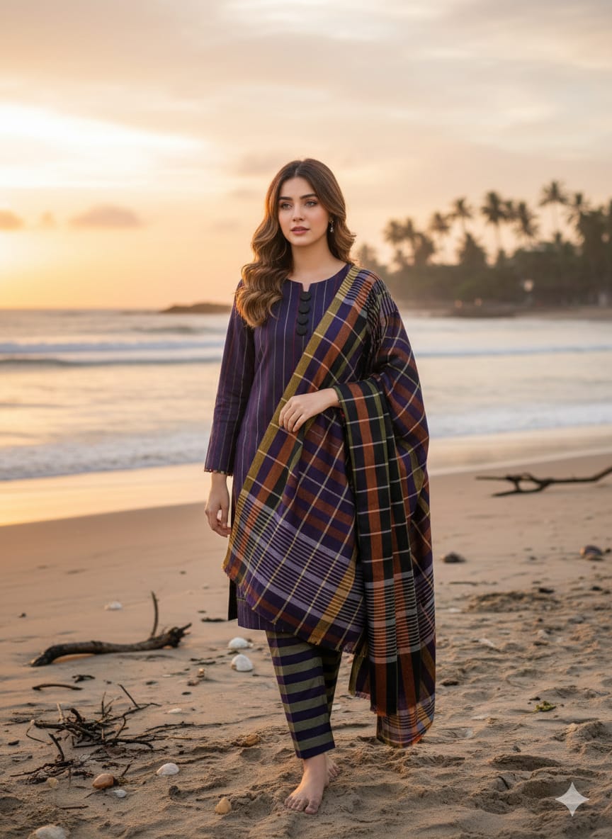 3pc Multani Susi Khaadi (MULTI PURPLE)