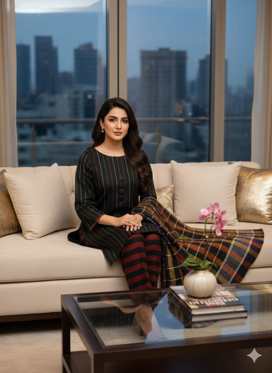 3pc Multani Susi Khaadi (MULTI BLACK)